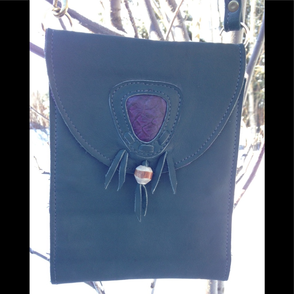 Leather Dark green w/ purple detail crossbody bag